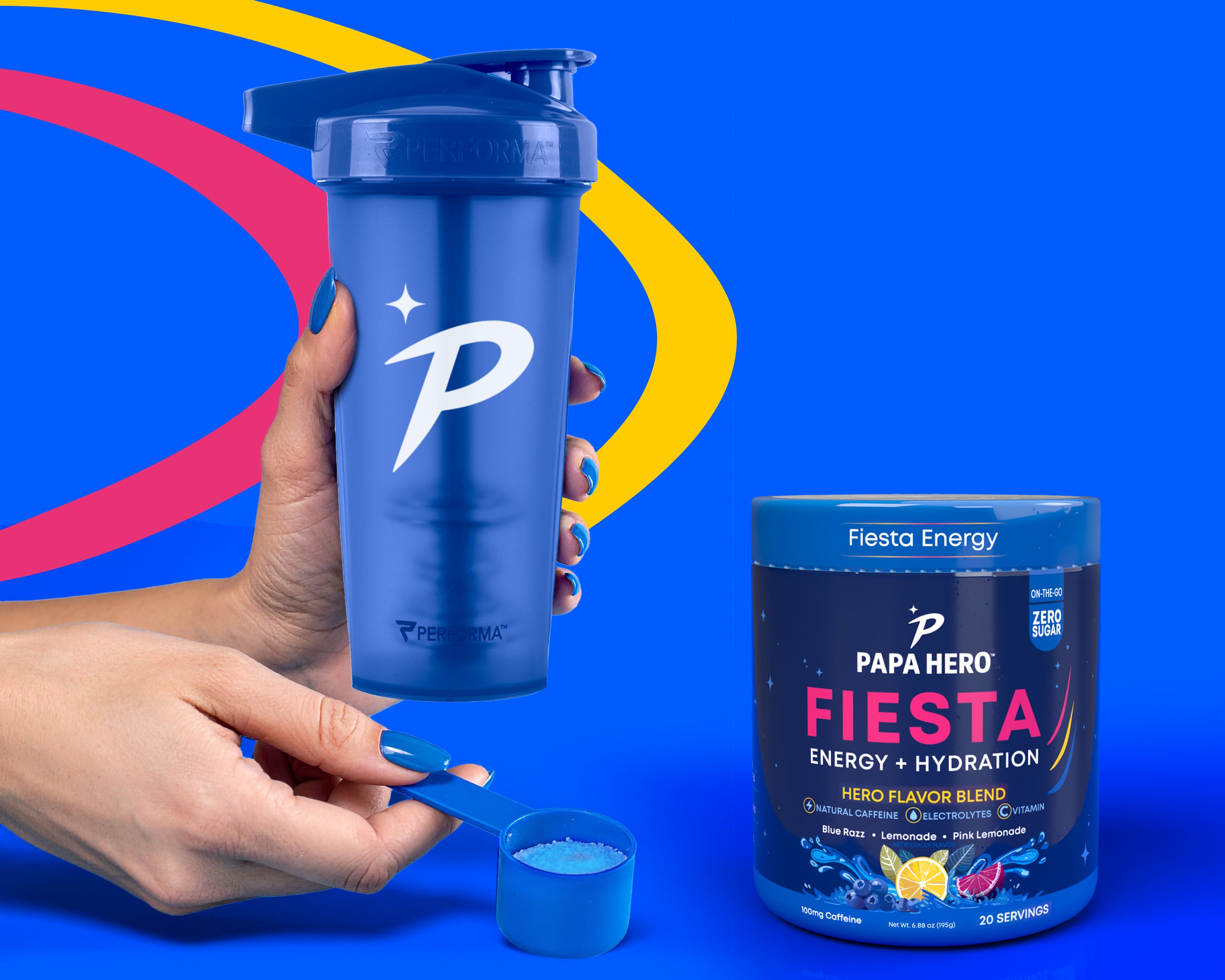 32oz PAPA HERO juice with glowing insignia cup